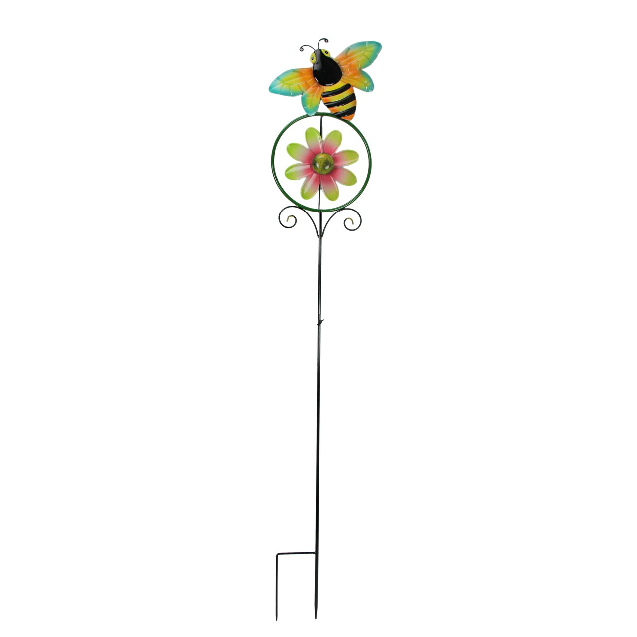 55 Inch Bumble Bee Flower Kinetic Wind Spinner Garden Stake Yard Decor Pinwheel